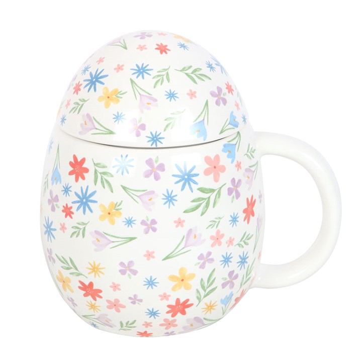 Spring Floral Mug with Lid – Egg Shaped Ceramic Gift for Garden Lovers UK