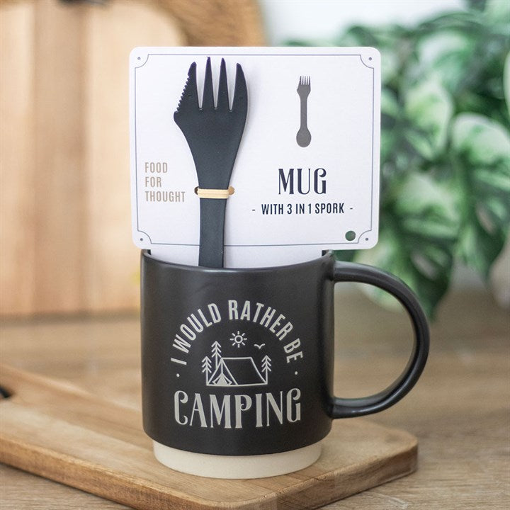 “I’d Rather Be Camping” Mug with 3-in-1 Spork Camping Gift