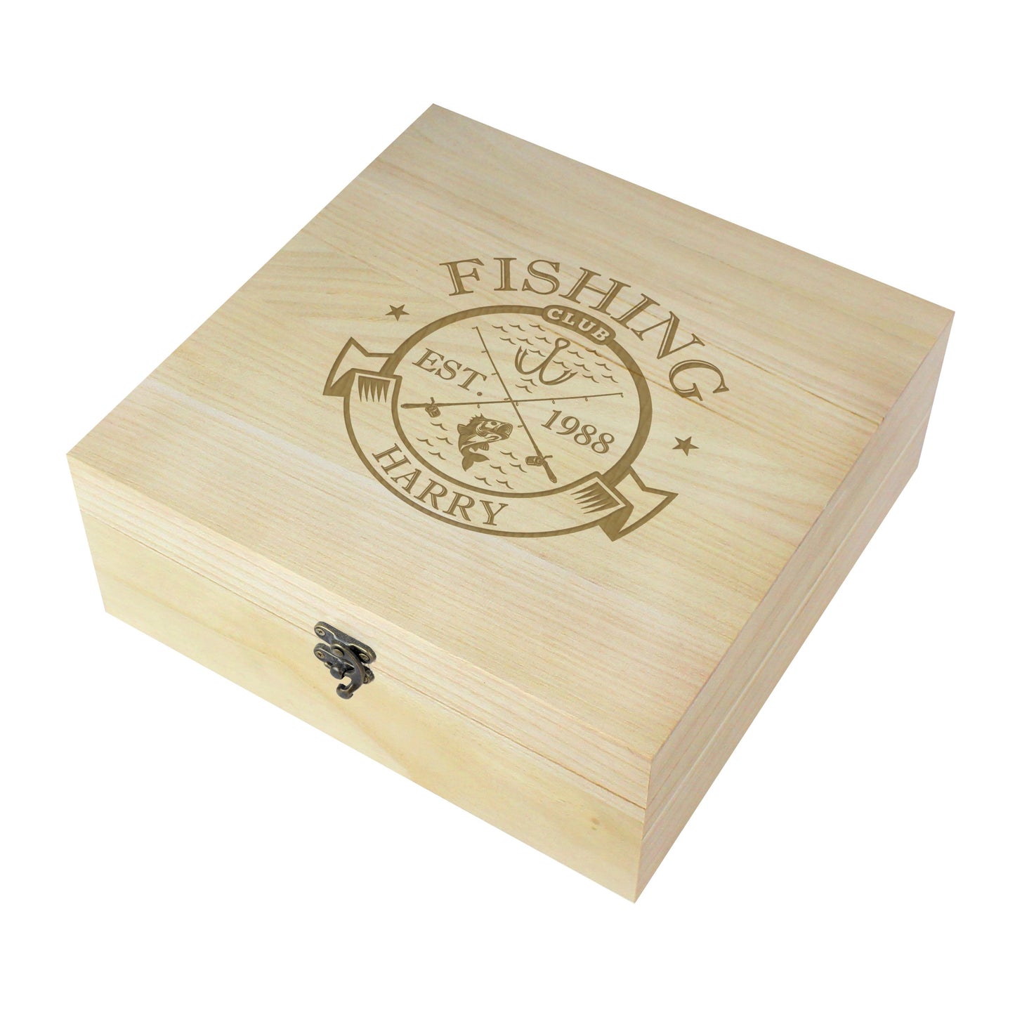 Personalised Fishing Club Wooden Keepsake Box