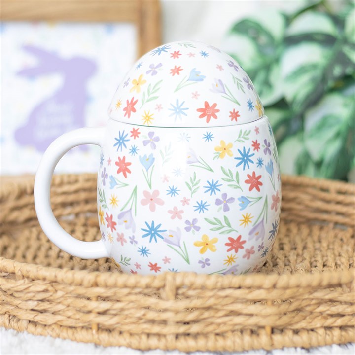 Spring Floral Mug with Lid – Egg Shaped Ceramic Gift for Garden Lovers UK