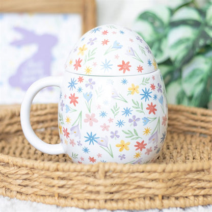 Spring Floral Mug with Lid – Egg Shaped Ceramic Gift for Garden Lovers UK
