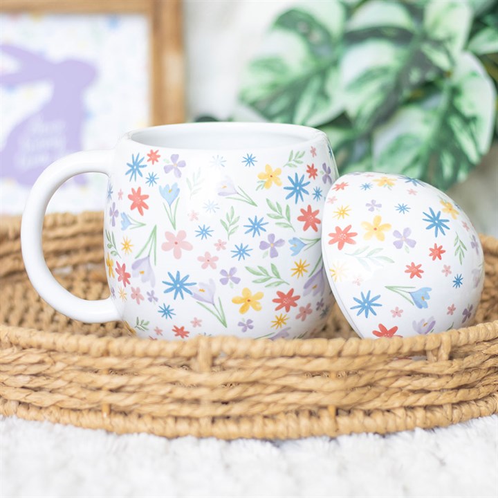 Spring Floral Mug with Lid – Egg Shaped Ceramic Gift for Garden Lovers UK