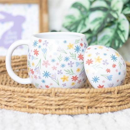 Spring Floral Mug with Lid – Egg Shaped Ceramic Gift for Garden Lovers UK