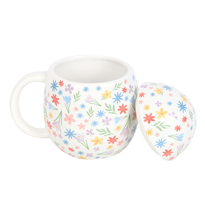 Spring Floral Mug with Lid – Egg Shaped Ceramic Gift for Garden Lovers UK