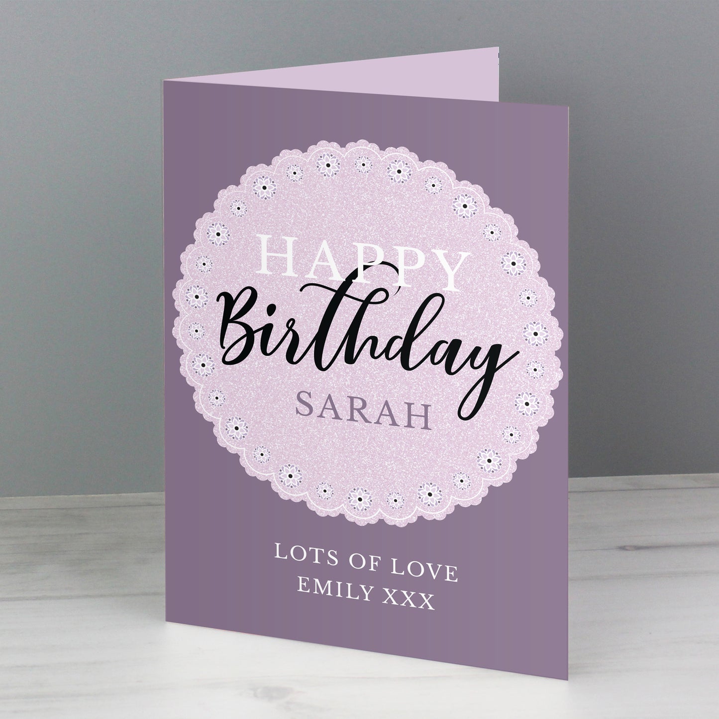 Personalised Lilac Lace Birthday Card