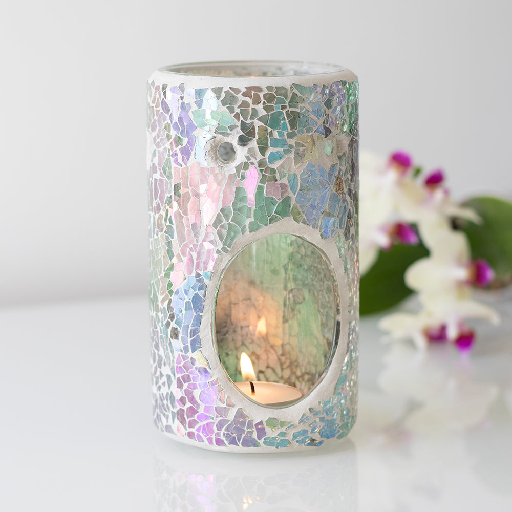 Pillar Light Blue Iridescent Crackle Oil Burner