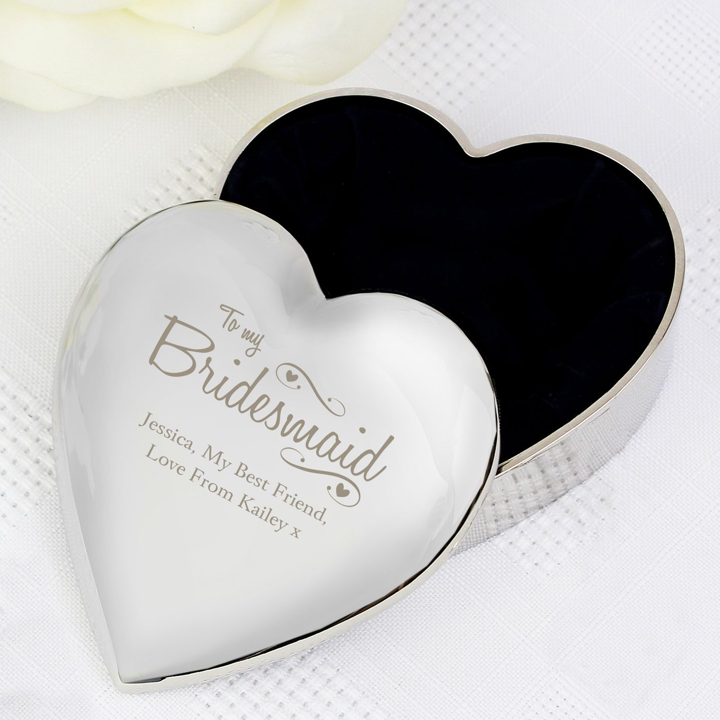 Personalised Bridesmaid Swirls & Hearts Trinket Box