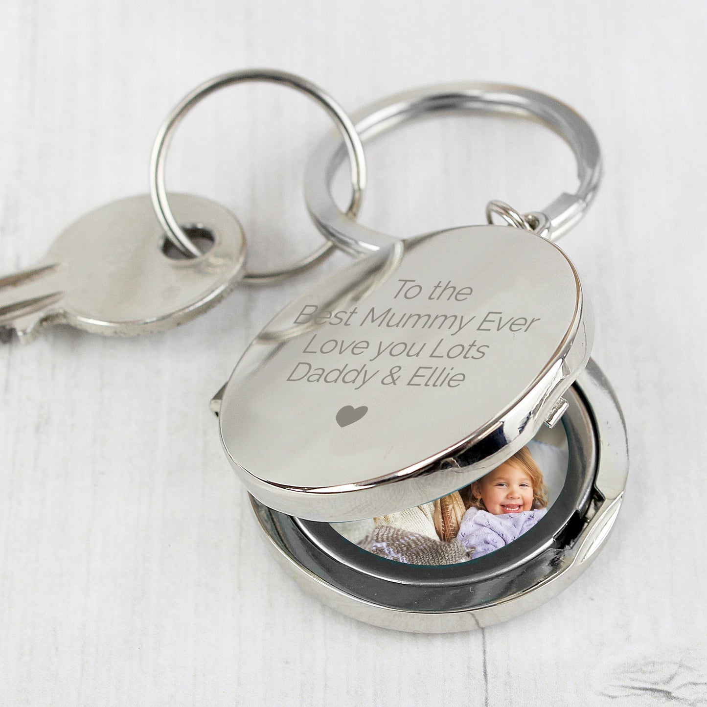 Personalised Heart Motif Round Photo Keyring