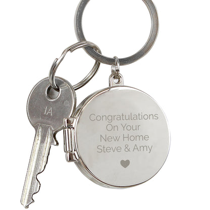 Personalised Heart Motif Round Photo Keyring