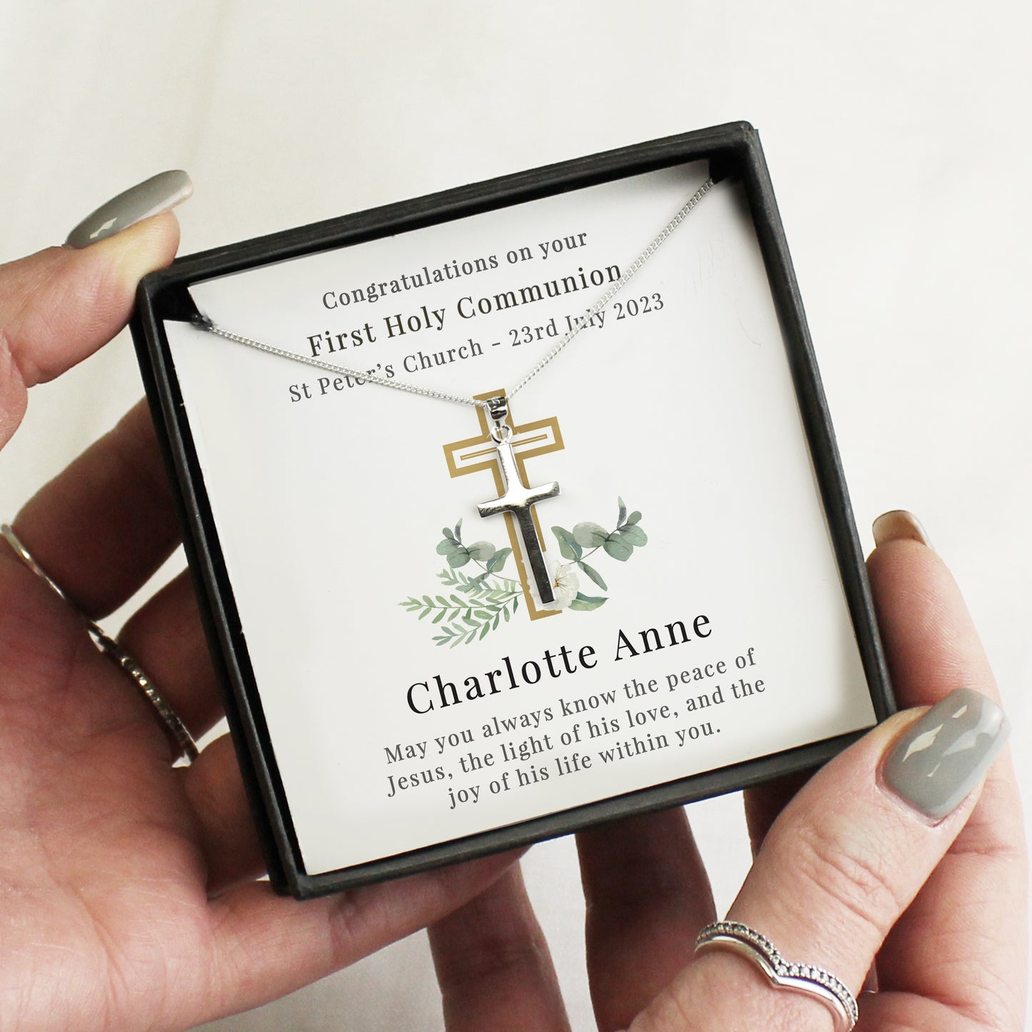 Personalised Floral Sentiment Cross Necklace and Box