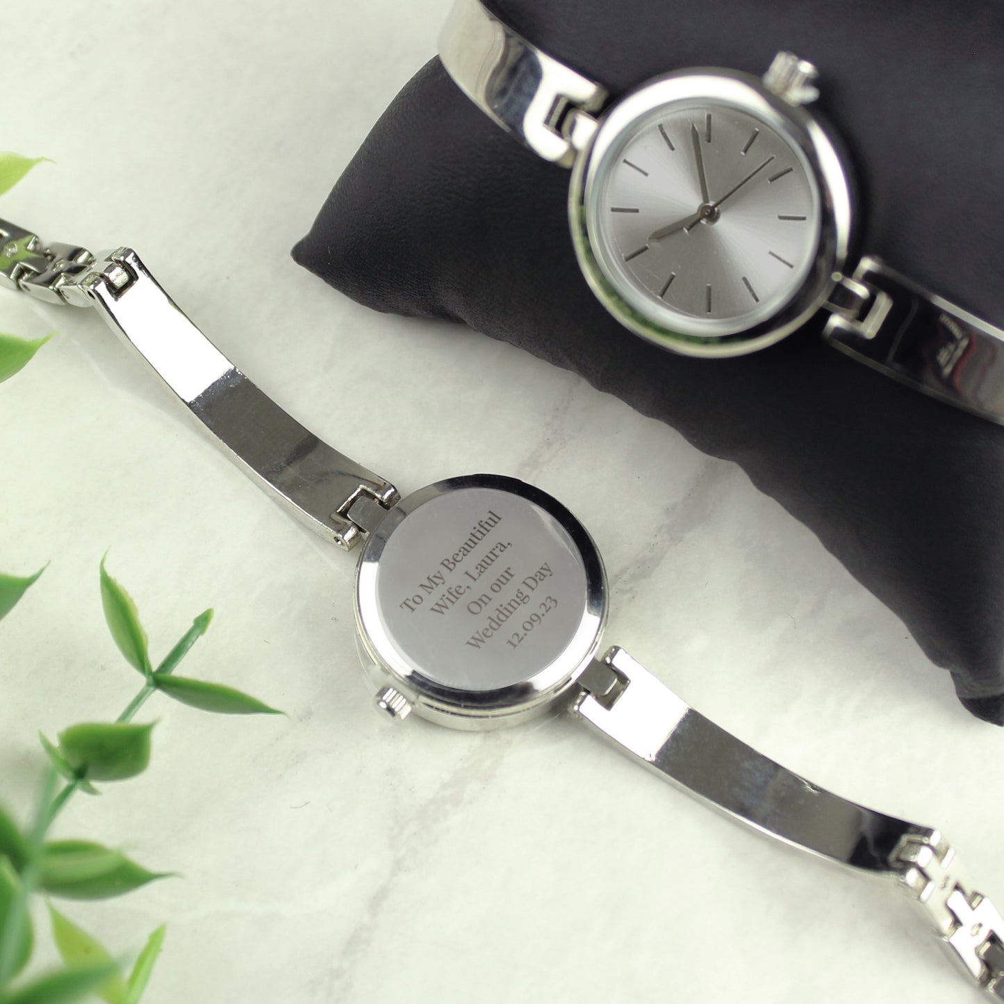 Personalised Silver Ladies Watch With Silver Slider Clasp