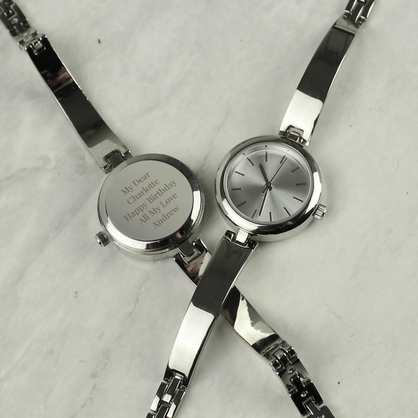 Personalised Silver Ladies Watch With Silver Slider Clasp