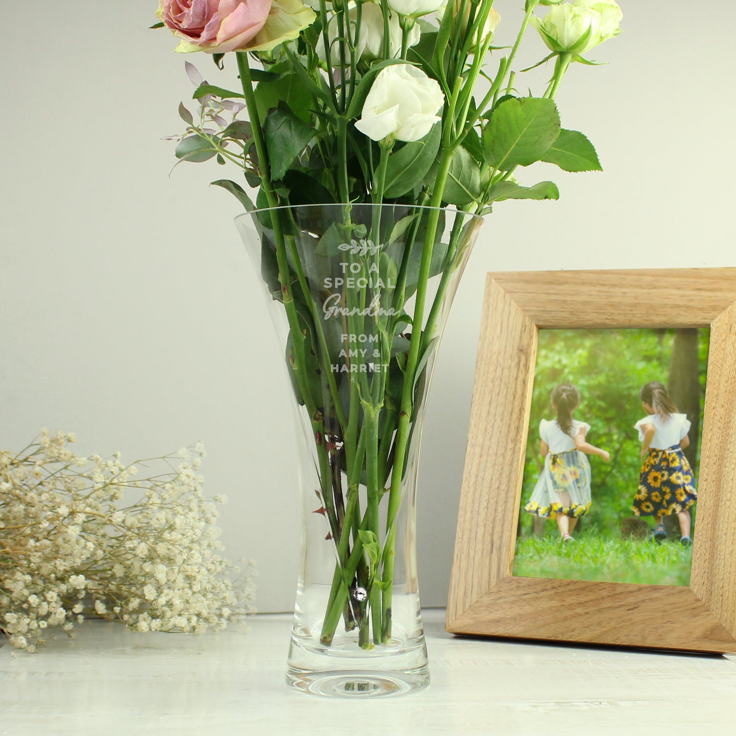 Personalised Free Text Botanical Hand Cut Diamante Heart Vase