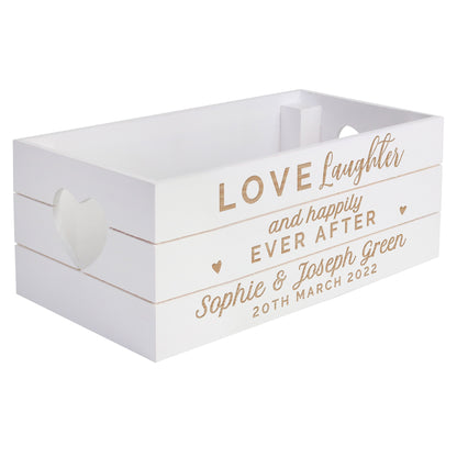 Personalised Love Laughter & ... White Wooden Crate