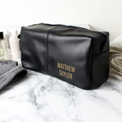 Personalised Luxury Black leatherette Wash Bag