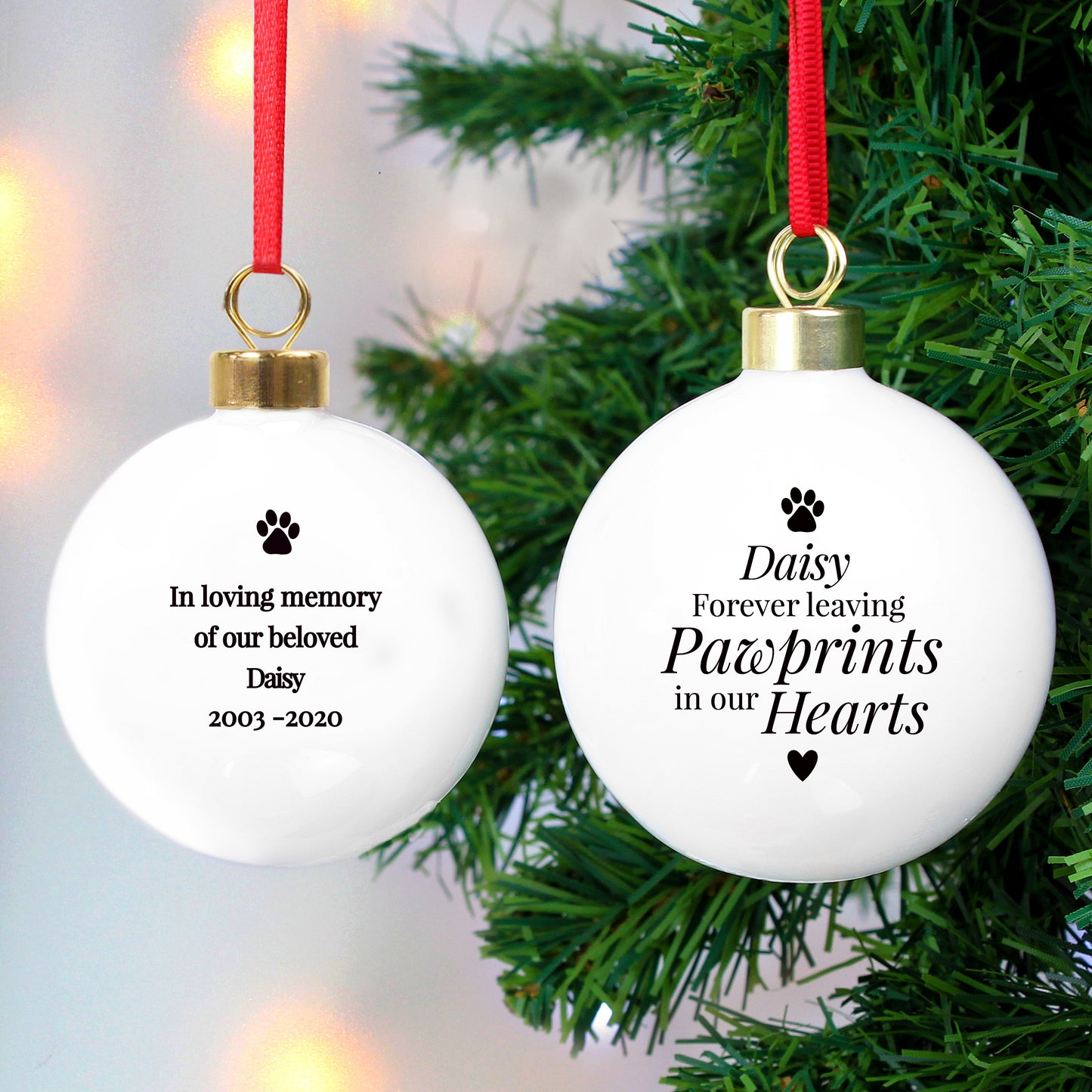 Personalised Pawprints Memorial Bauble