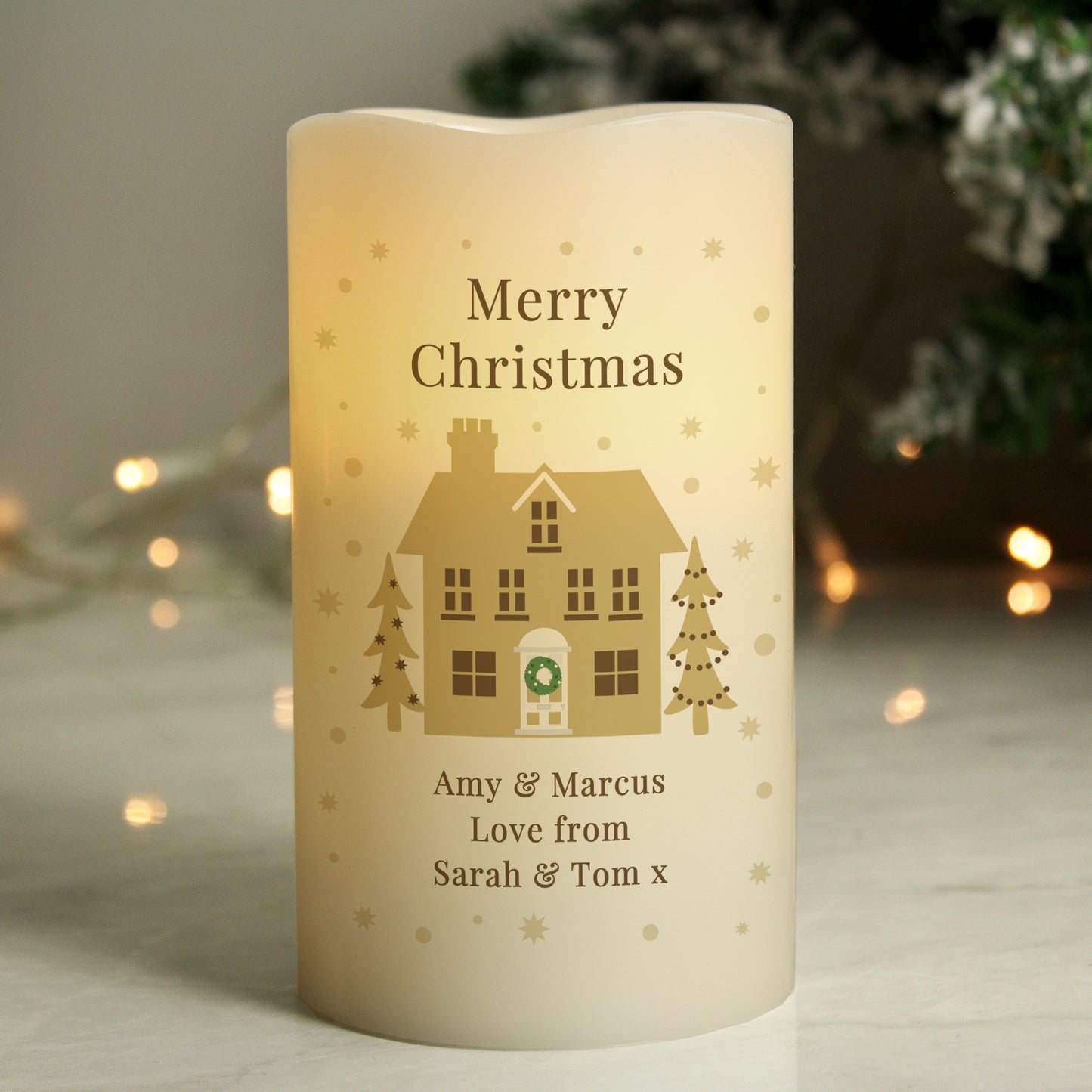 Personalised Festive Village LED Candle