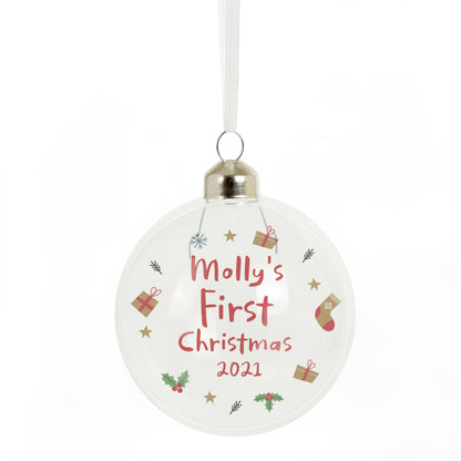 Personalised First Christmas Glass Bauble