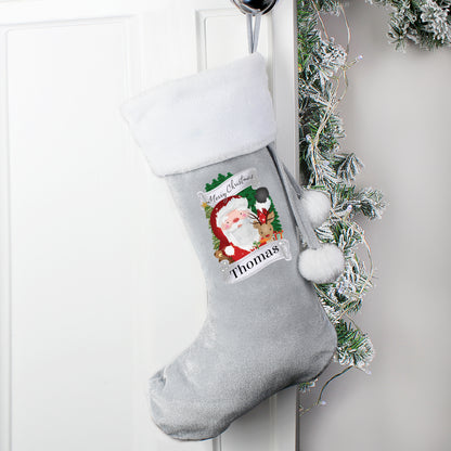 Personalised Christmas Santa Grey Stocking