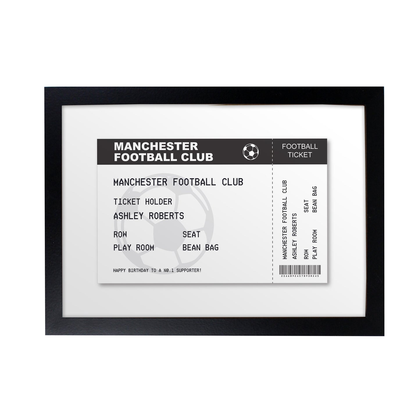 Personalised Football Ticket A4 Black Framed Print