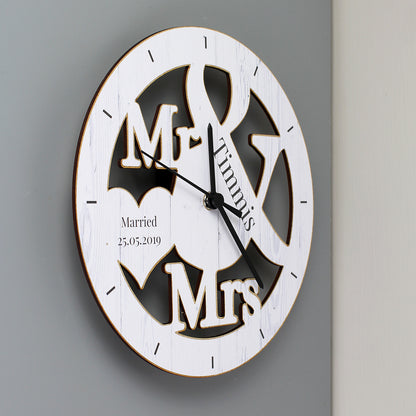 Personalised Mr & Mrs Shape Wooden Clock