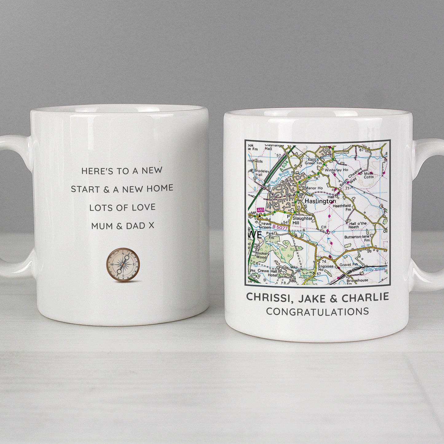 Personalised Present Day Map Compass Mug