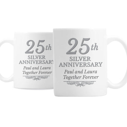 Personalised 25th Silver Anniversary Mug Set