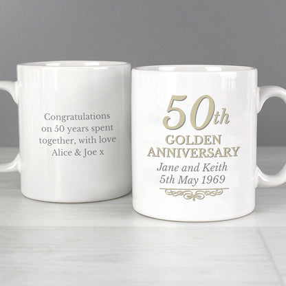 Personalised 50th Golden Anniversary Mug Set