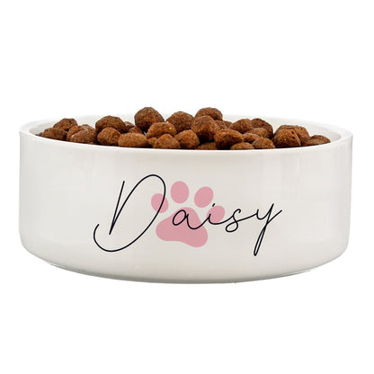 Personalised Pink Paw Print Name 14cm Medium Pet Bowl