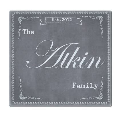 Personalised Family Chalk Glass Chopping Board/Worktop Saver