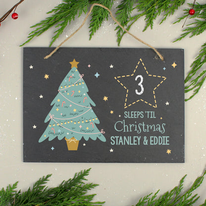 Personalised Christmas Chalk Countdown Hanging Large Slate Sign