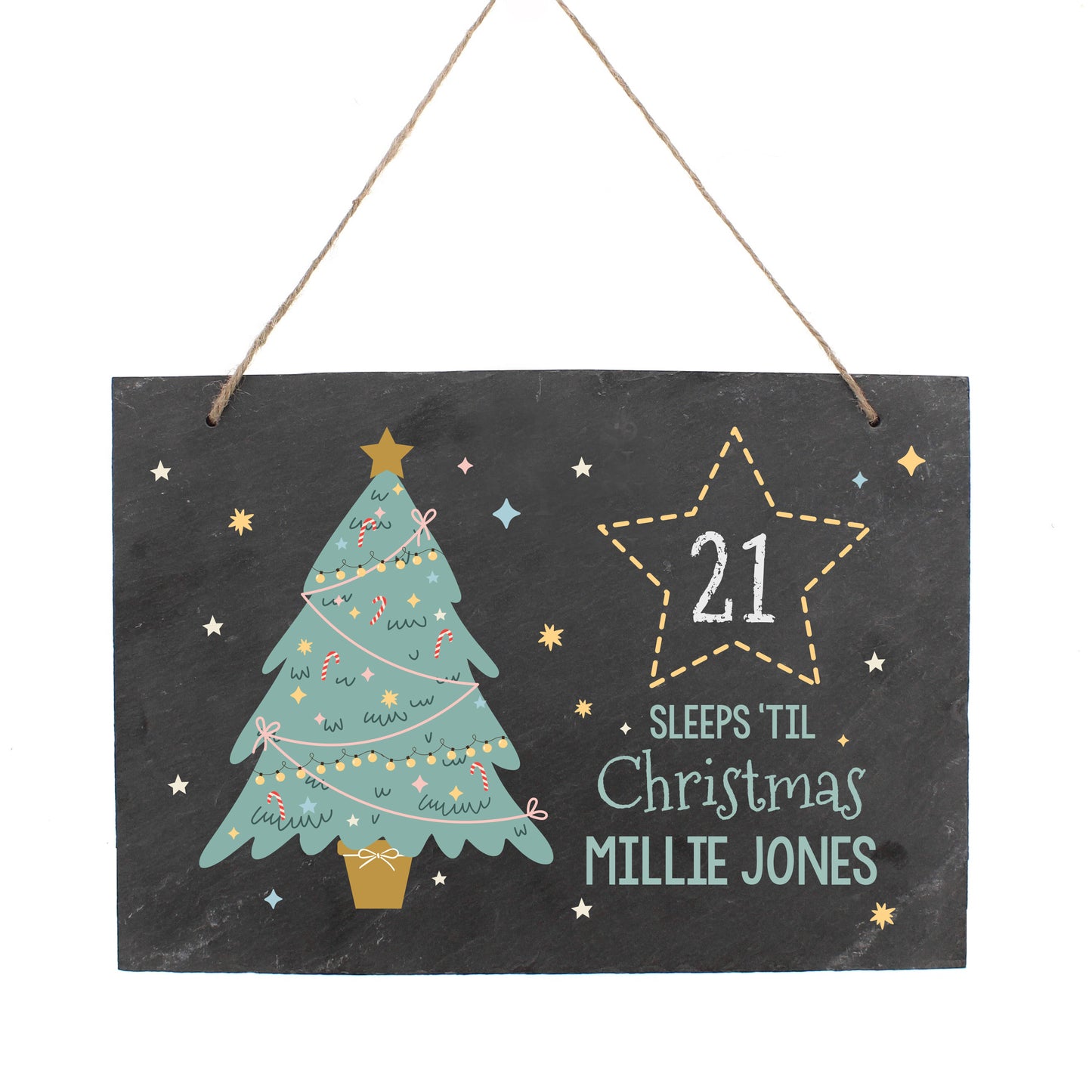 Personalised Christmas Chalk Countdown Hanging Large Slate Sign