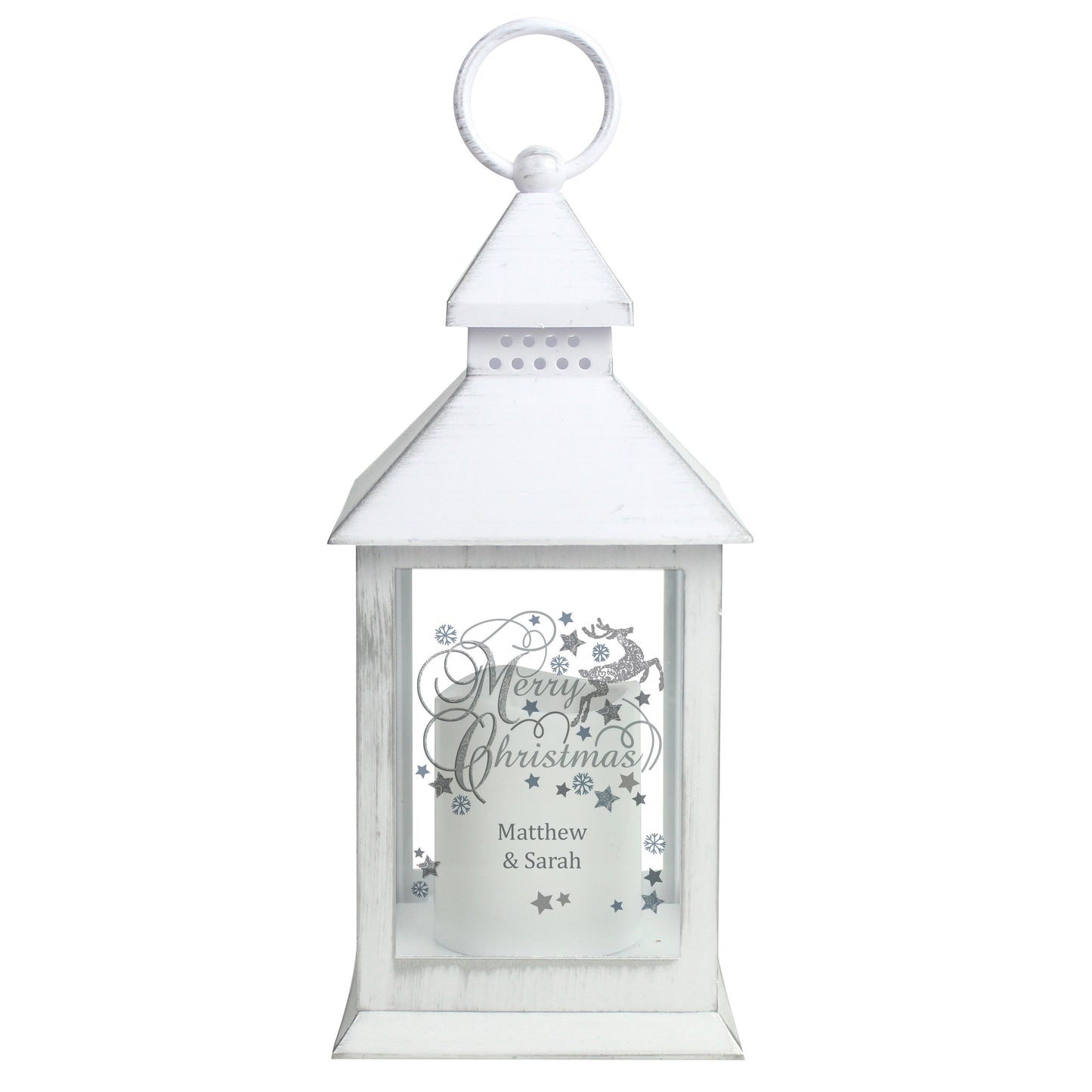 Personalised Silver Reindeer White Lantern