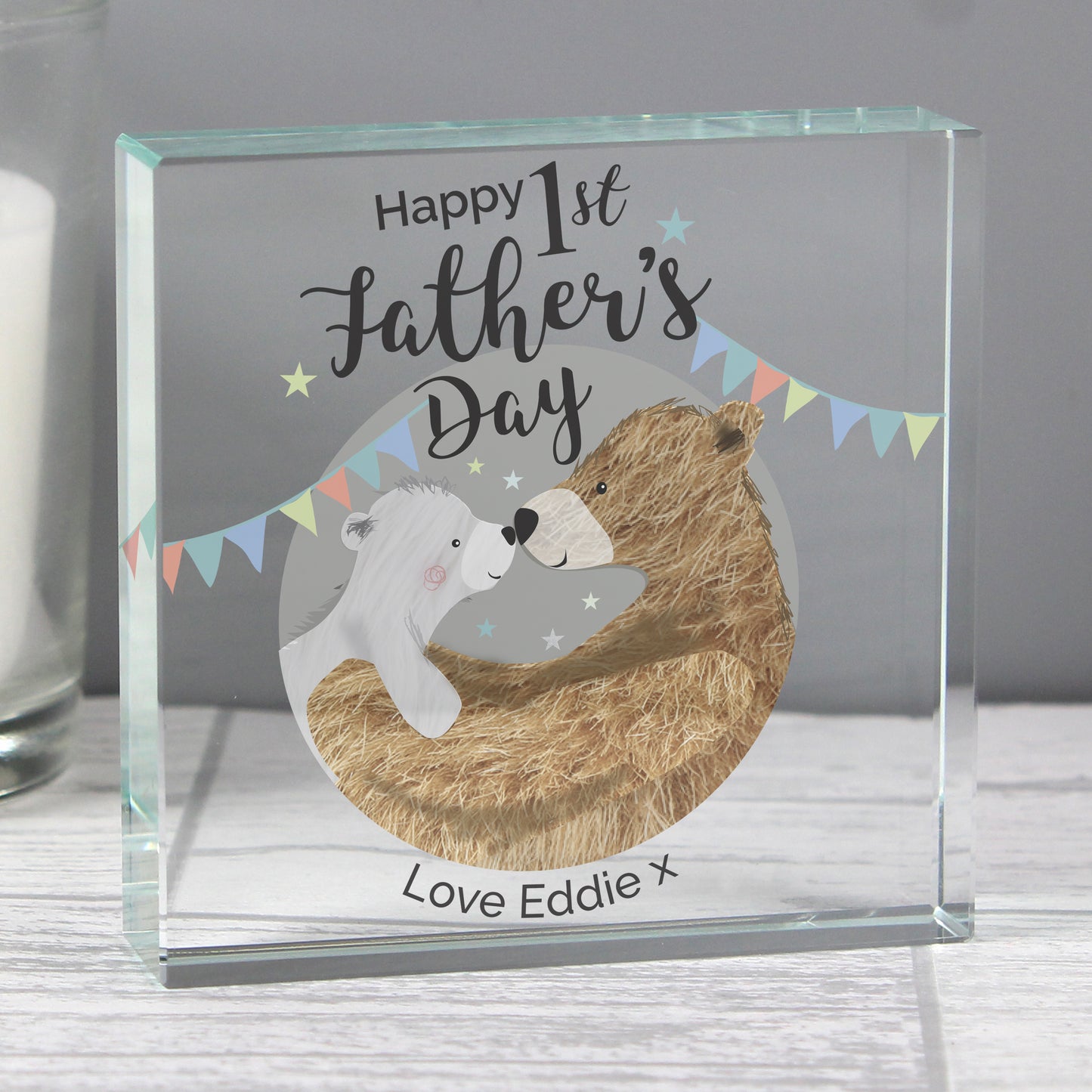 Personalised 1st Father's Day Daddy Bear Crystal Token