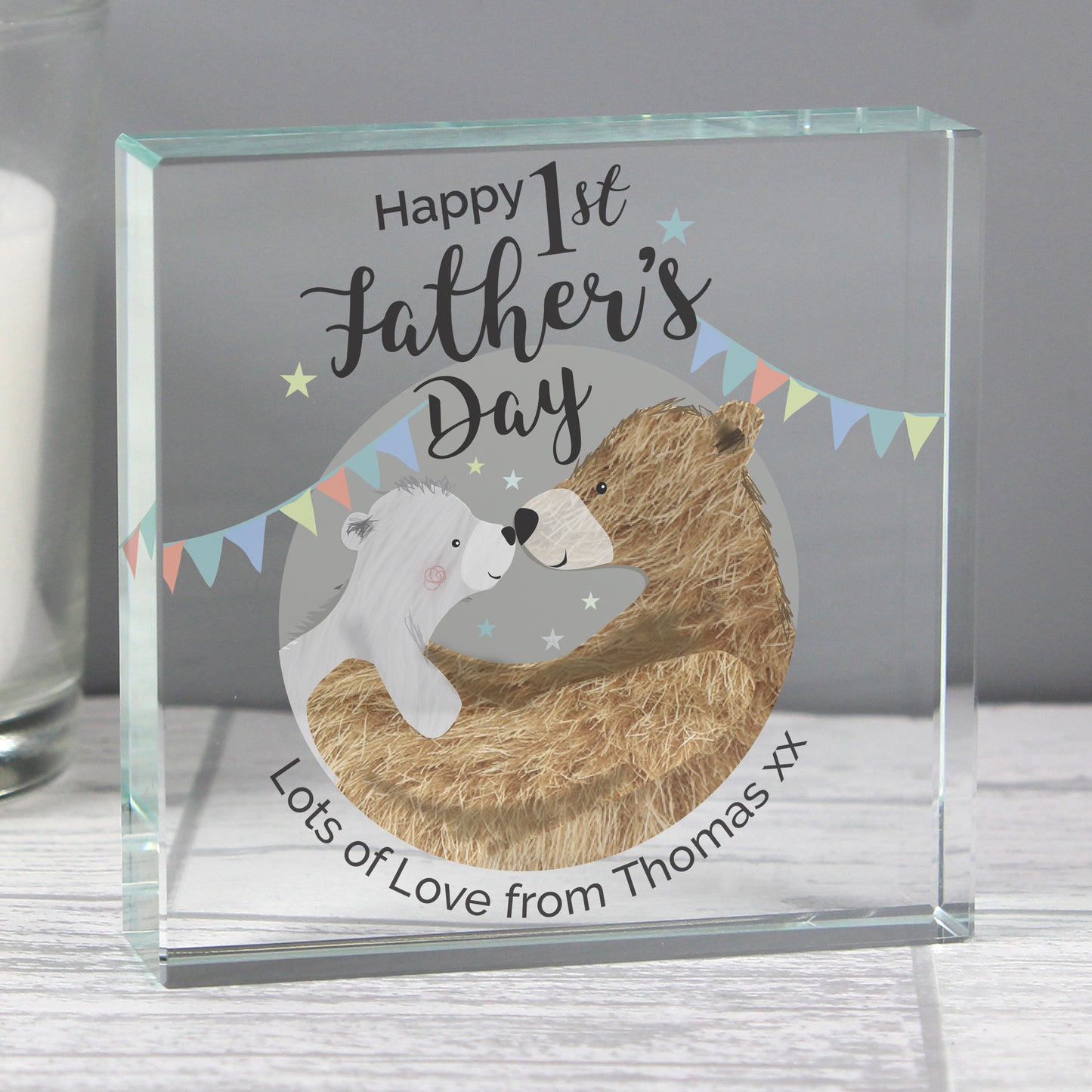 Personalised 1st Father's Day Daddy Bear Crystal Token