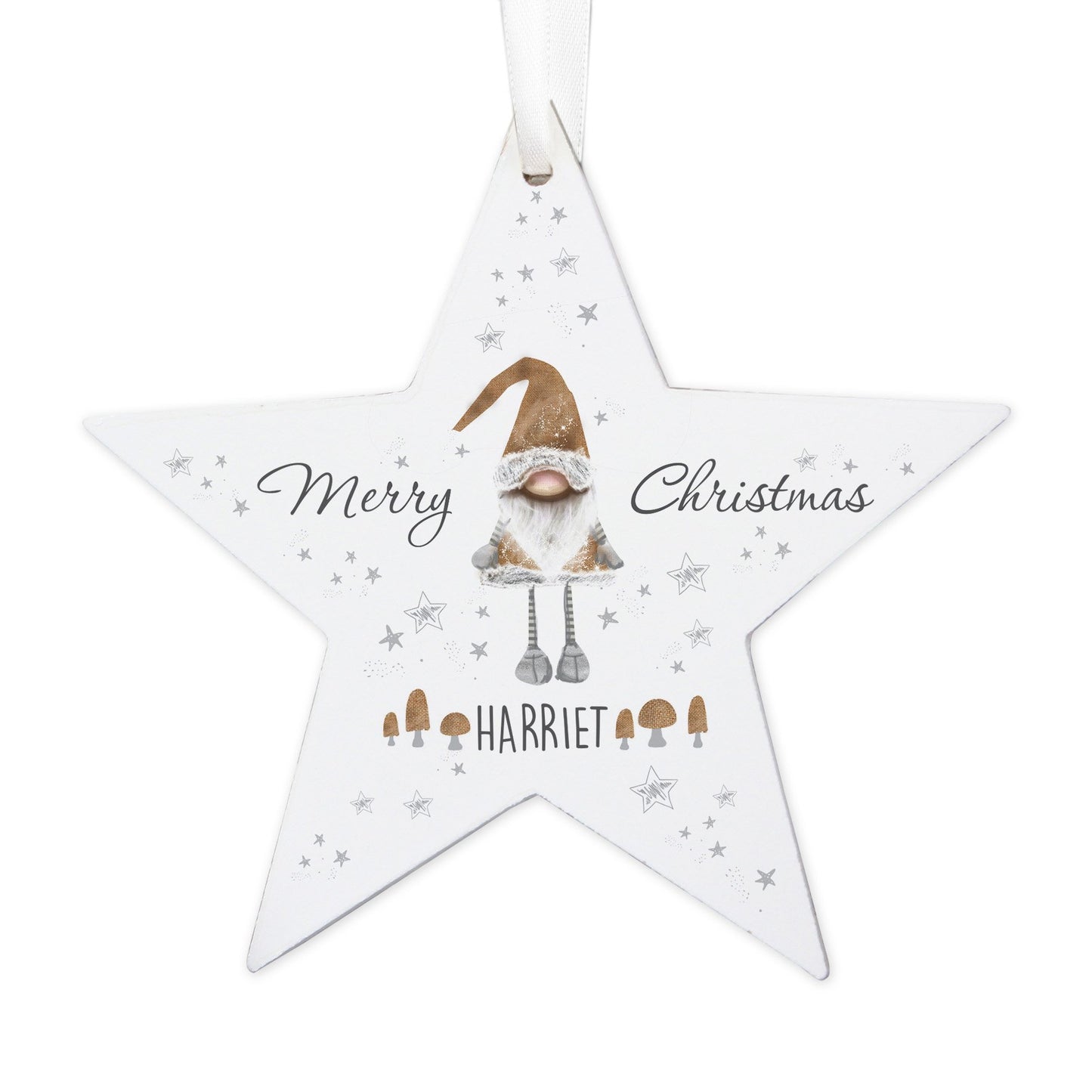 Personalised Christmas Gonk Wooden Star Decoration