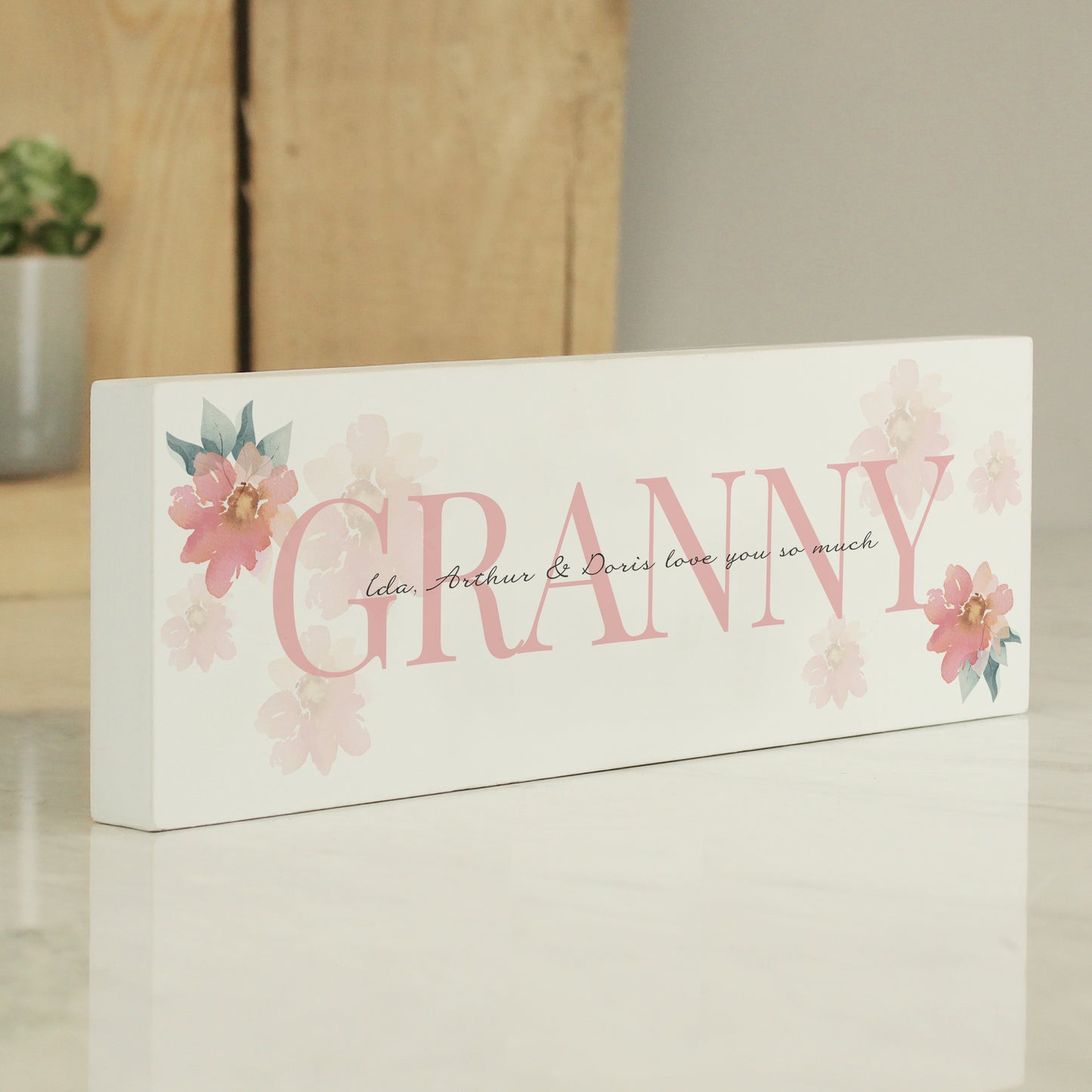 Personalised Floral Sentimental Wooden Block Sign