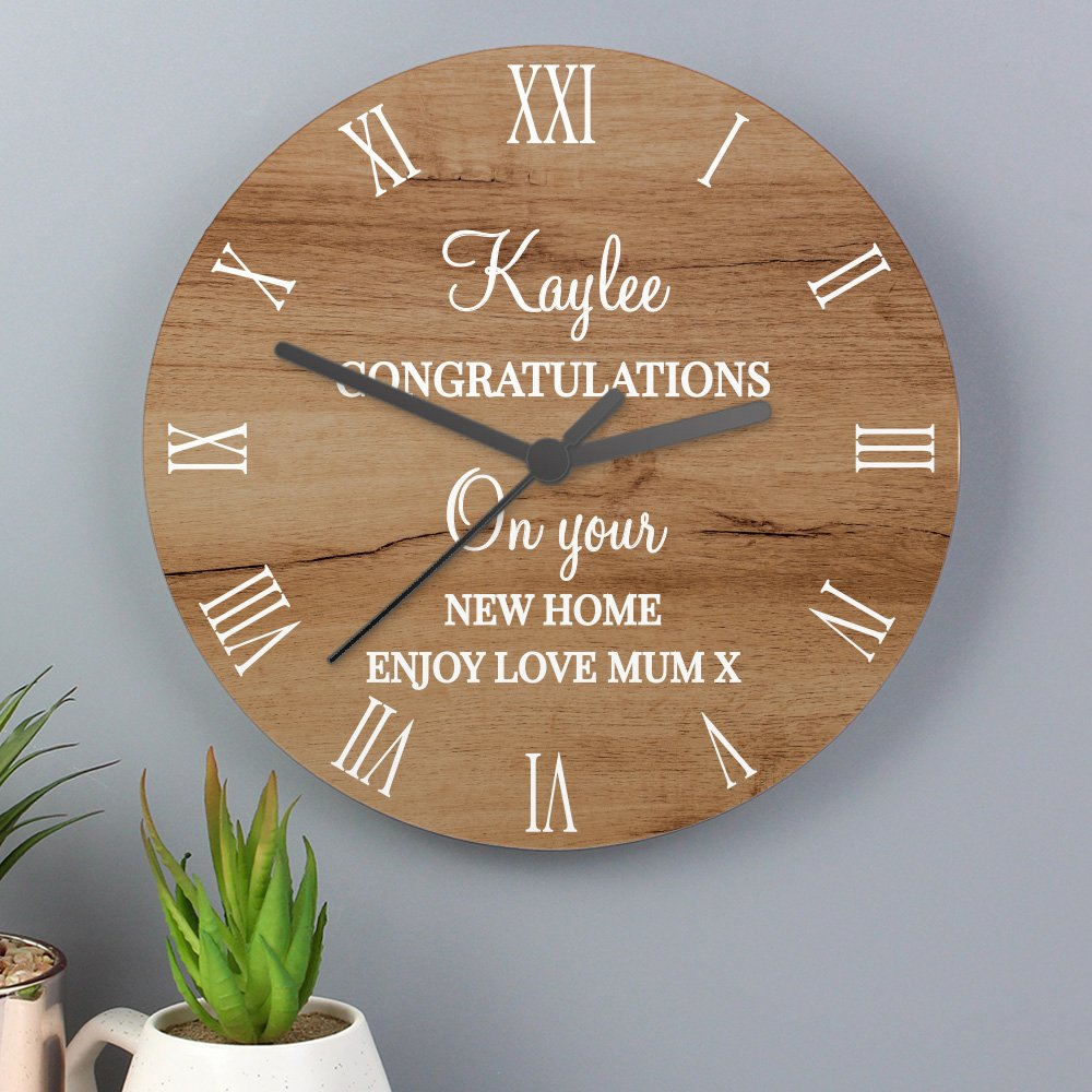 Personalised Free Text Wood Effect Clock