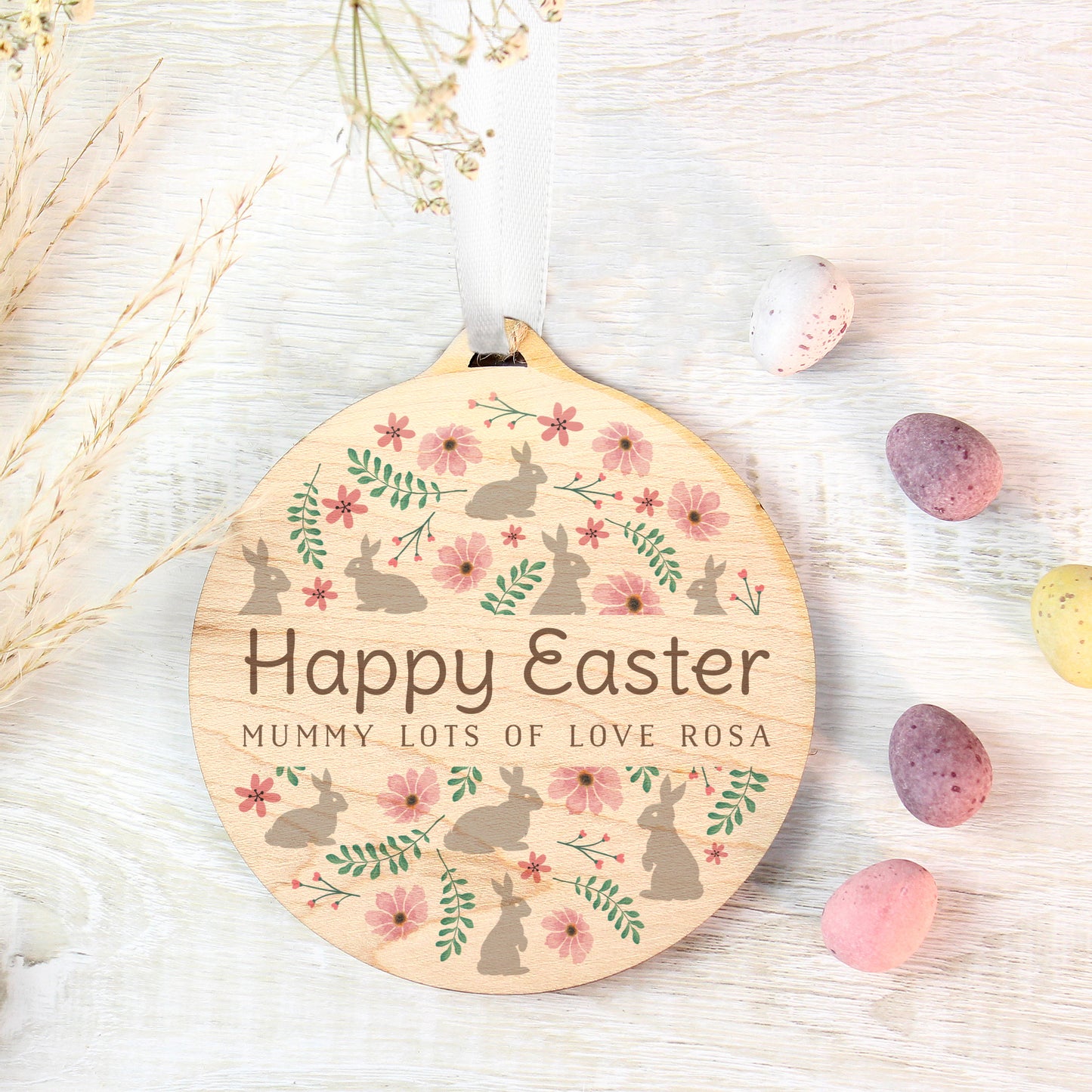 Personalised Easter Round Wooden Decoration