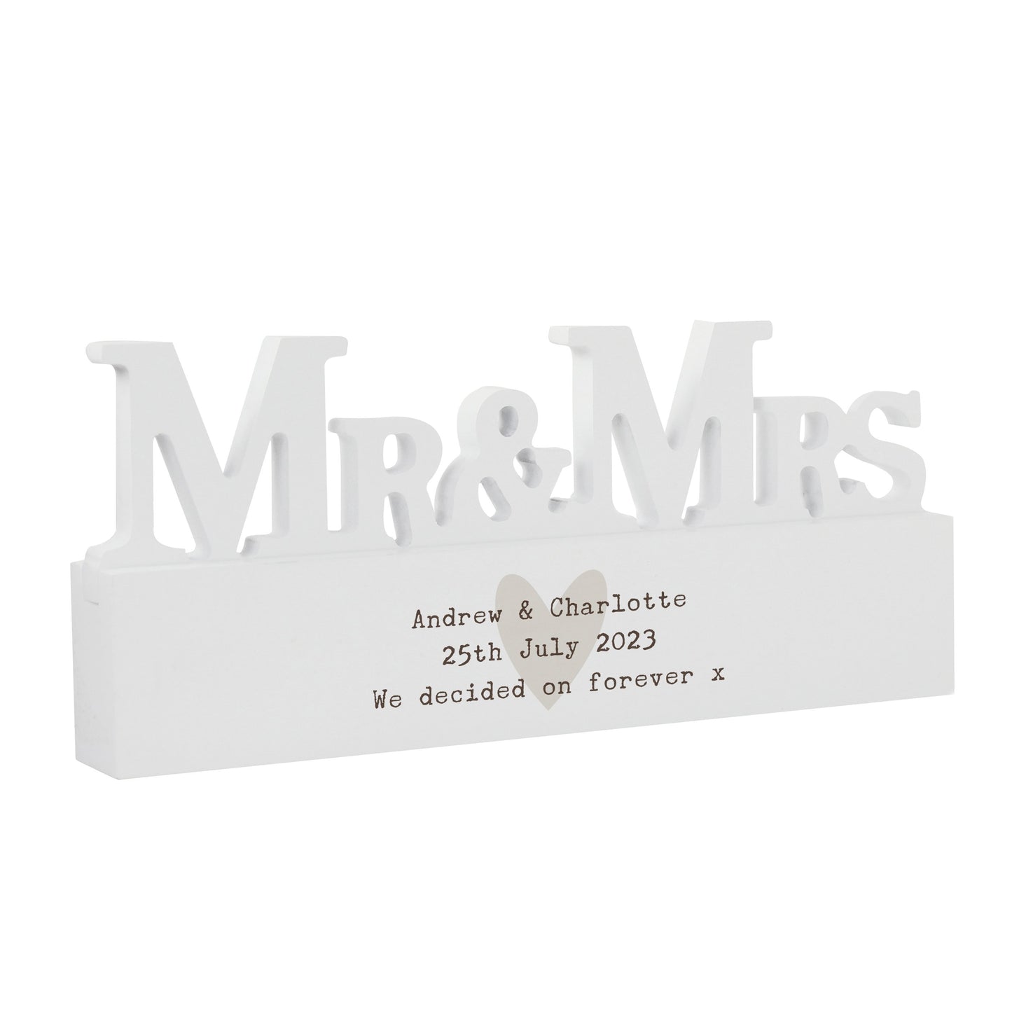 Personalised Free Text Heart Wooden Mr & Mrs Ornament