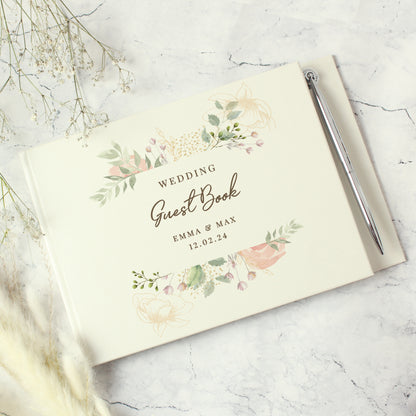 Personalised Floral Watercolour Hardback Guest Book & Pen