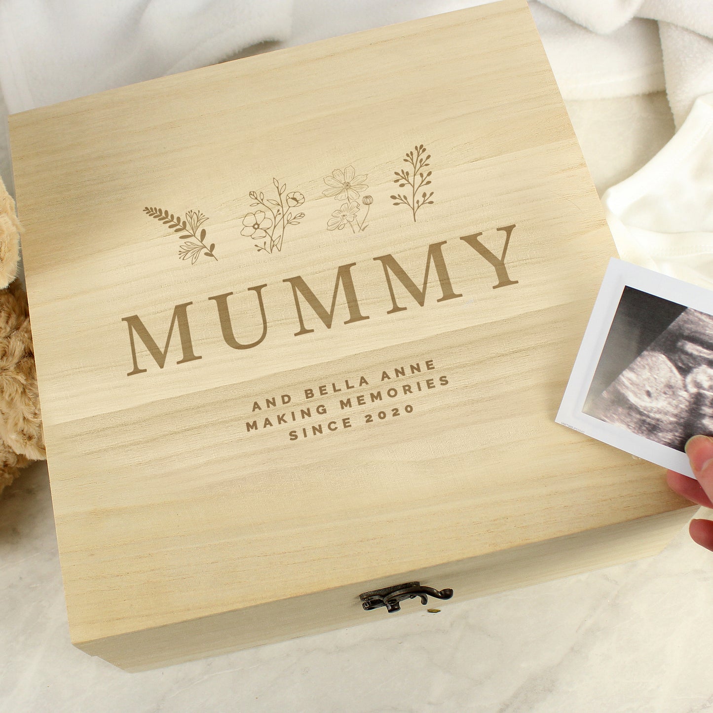 Personalised Floral Wooden Keepsake Box