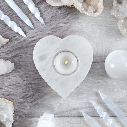 Selenite Heart Tealight Holder