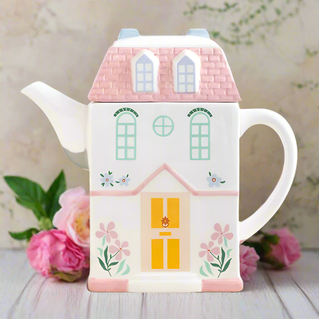 Vintage Pastel House-Shaped Teapot