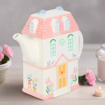 Vintage Pastel House-Shaped Teapot