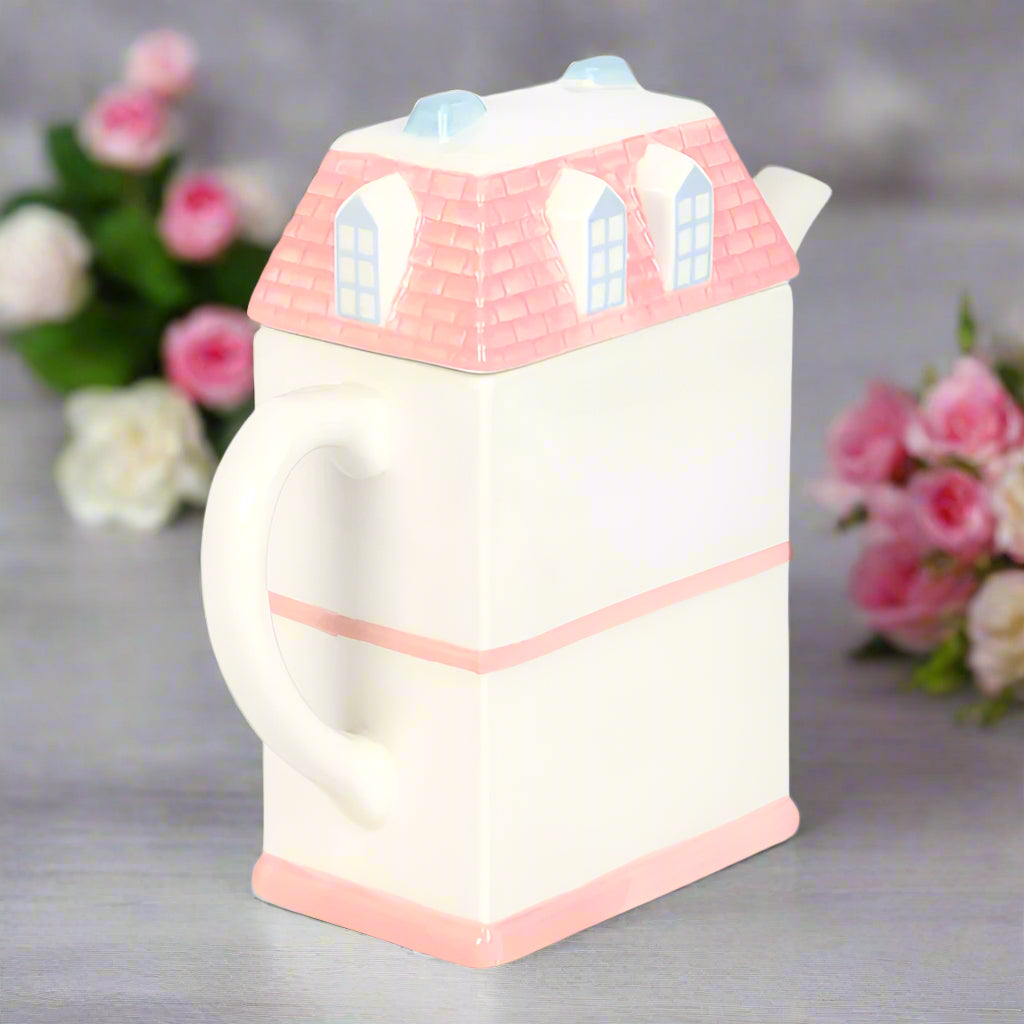 Vintage Pastel House-Shaped Teapot