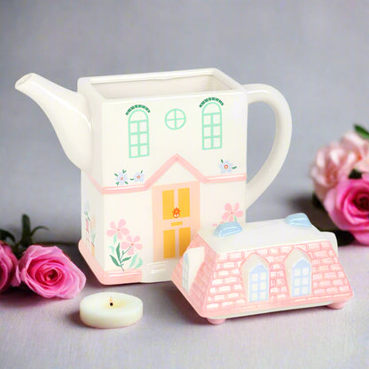 Vintage Pastel House-Shaped Teapot