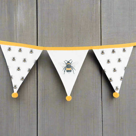 White Alternating Bee Print Fabric Bunting