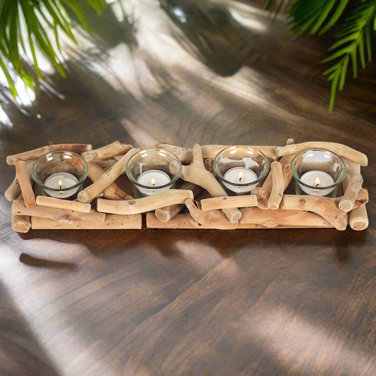 4pc Driftwood Candle Holder