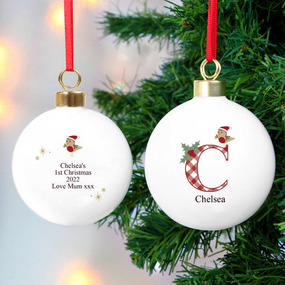 Personalised Initial Little Robin Bauble